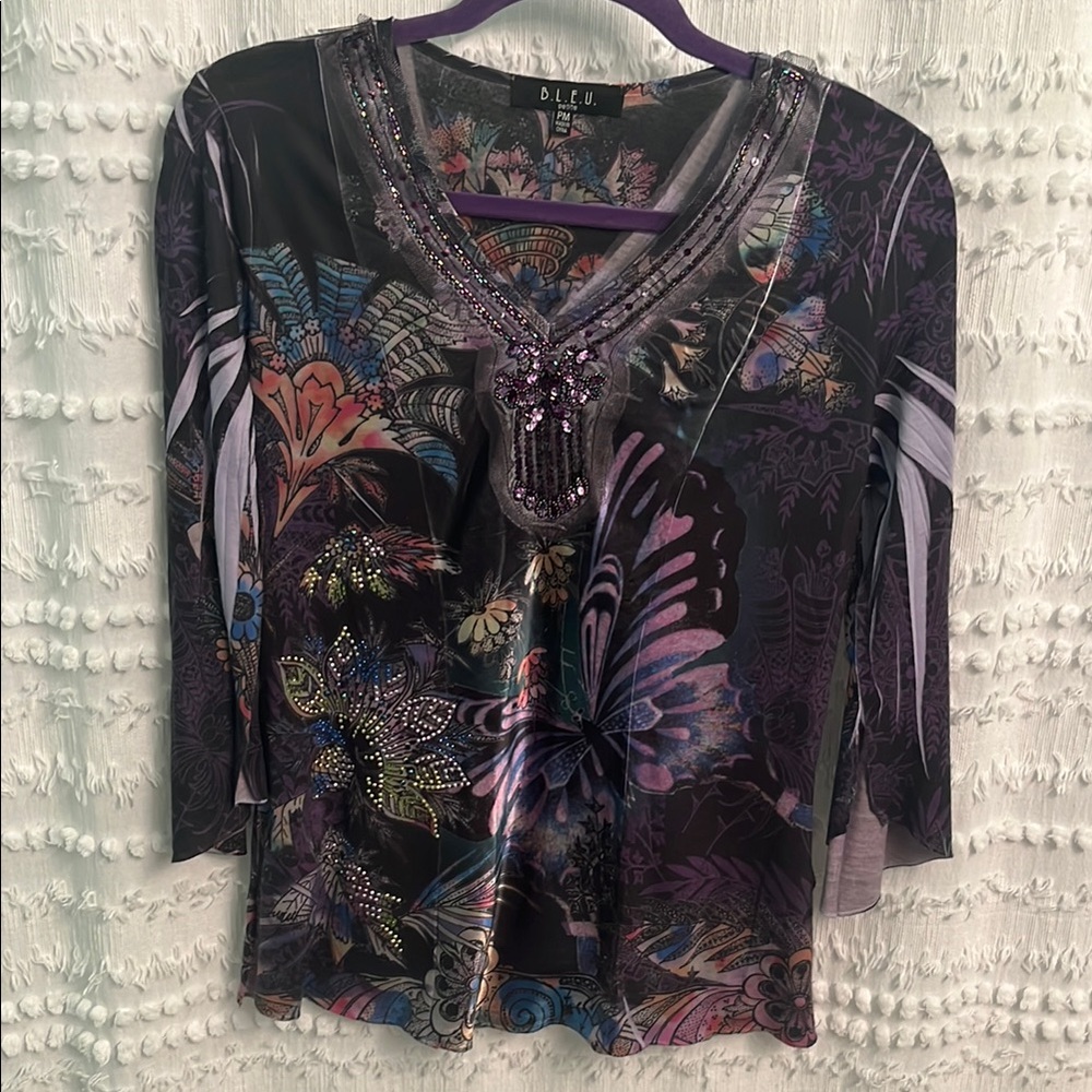 B.L.E.U. Multicolor Floral Embellished Blouse